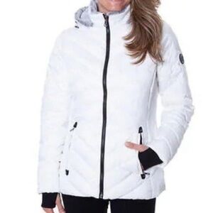 Nautica White Hooded Zipped Puffer Jacket Women's s small like new EUC